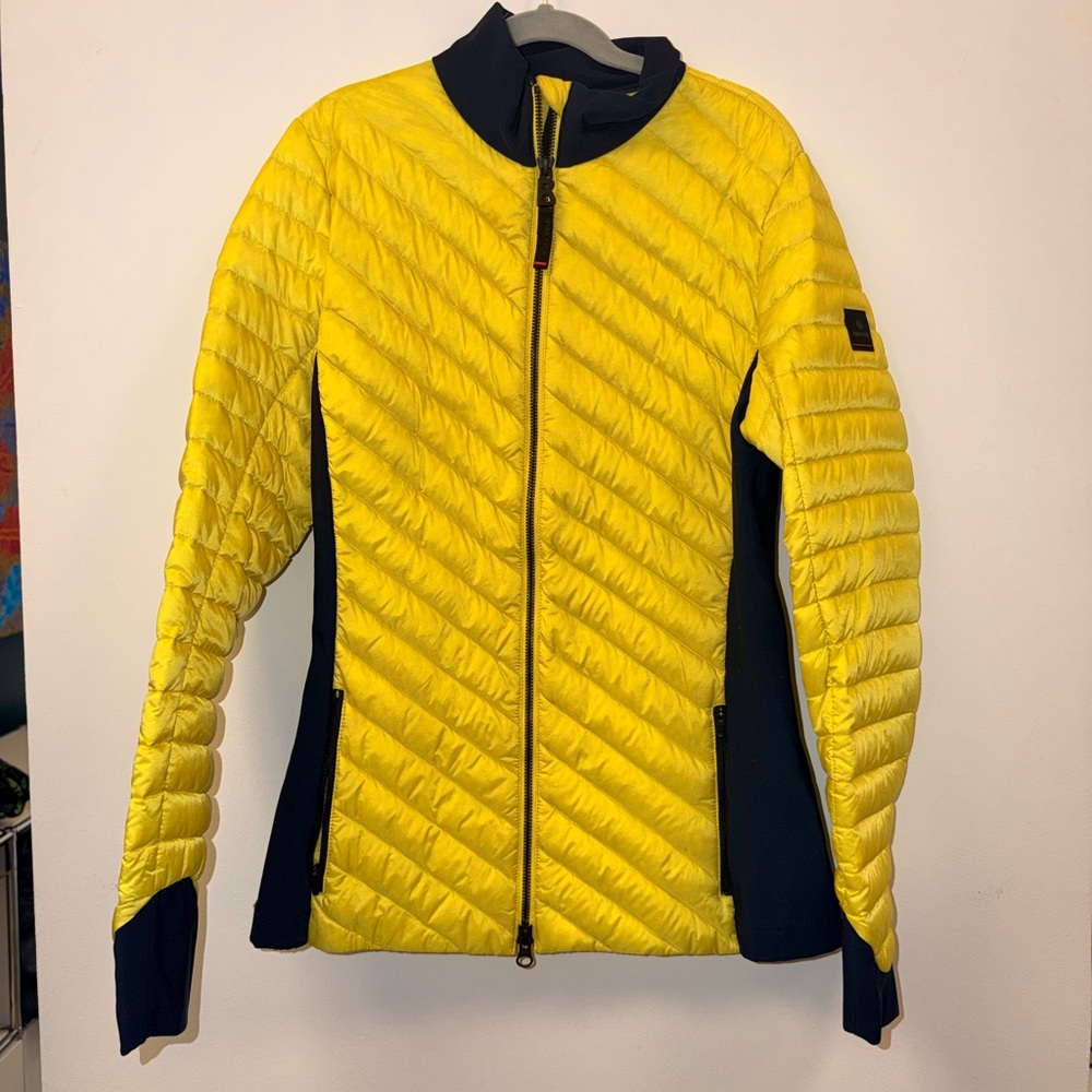 Bogner Yellow and Navy Blue Quilted Puffer Jacket